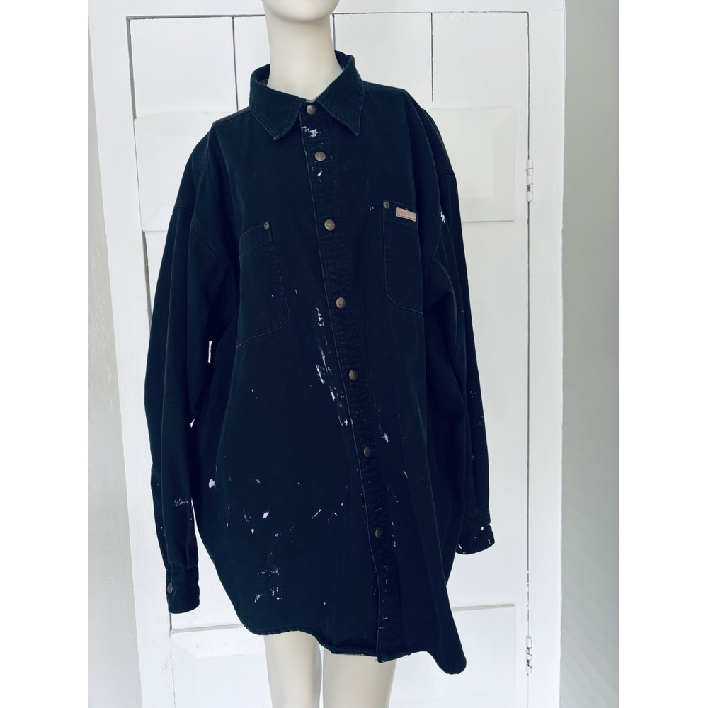 Carhartt S296 BLK Canvas Flannel Lined Snap Shirt Jacket Black 2XL Distressed